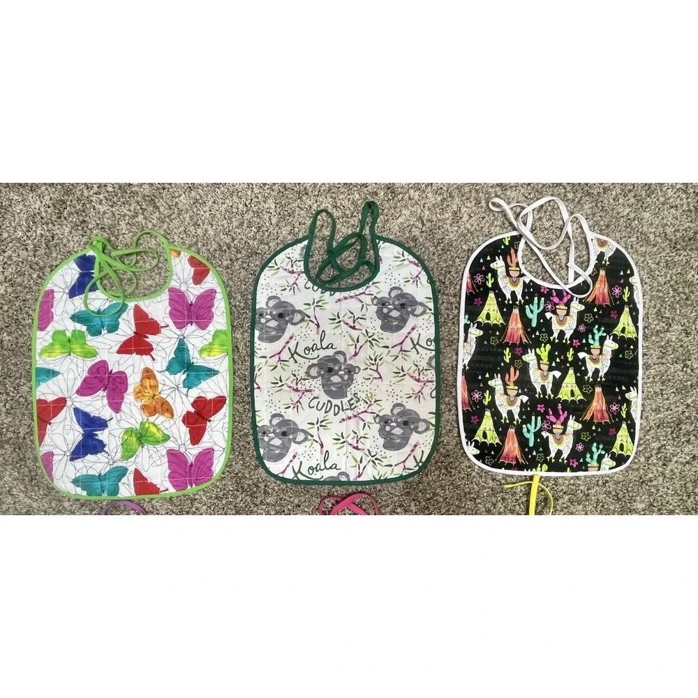 Lot Of 6 Quilted Handmade Bibs Girly Theme Large Size‎ 12
